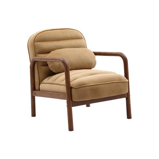 sweeek - Fauteuil scandinave bois d'hévéa teinté noyer et tissu velours cappuccino | sweeek - Image 2