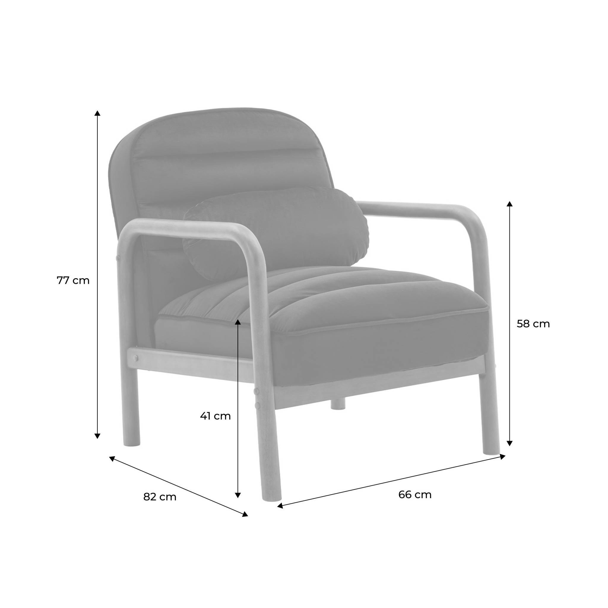 sweeek - Fauteuil scandinave bois d'hévéa teinté noyer et tissu velours cappuccino | sweeek - Image 6