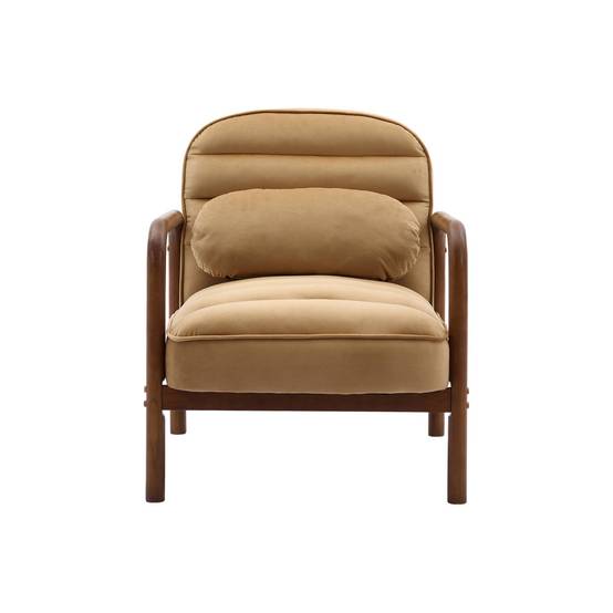 sweeek - Fauteuil scandinave bois d'hévéa teinté noyer et tissu velours cappuccino | sweeek - Image 4