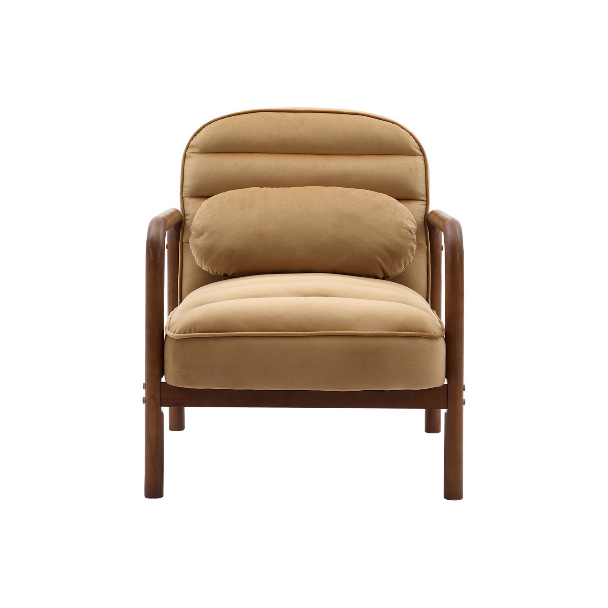 sweeek - Fauteuil scandinave bois d'hévéa teinté noyer et tissu velours cappuccino | sweeek - Image 4