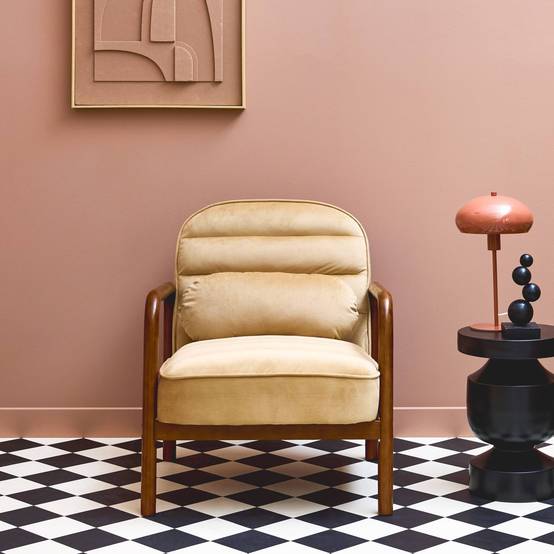 sweeek - Fauteuil scandinave bois d'hévéa teinté noyer et tissu velours cappuccino | sweeek - Image 3