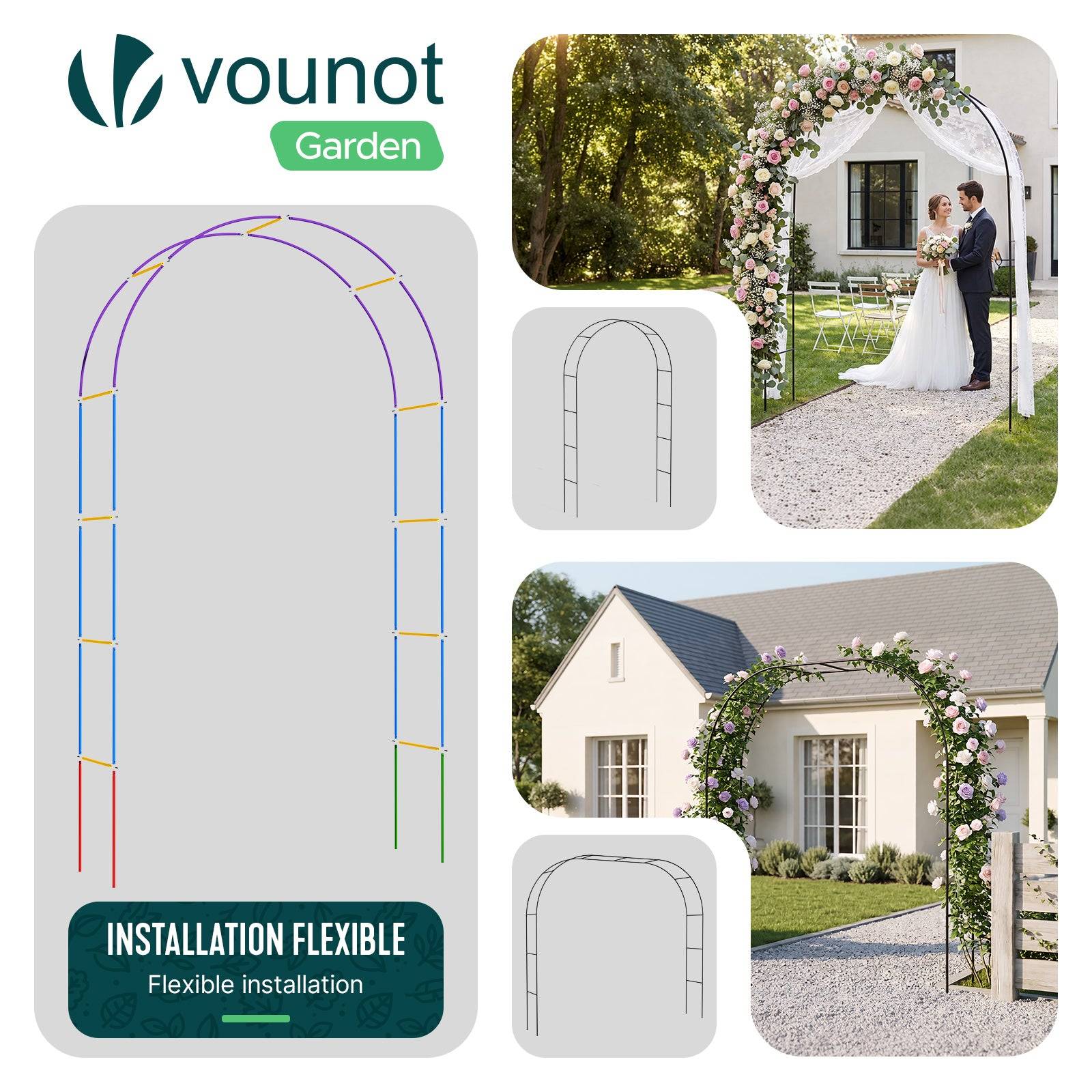 Vounot - Lot de 2 Arches de jardin en métal noir 140x37x240 cm - Support pour plantes grimpantes et rosiers - Structure modulable - VOUNOT® - Image 5