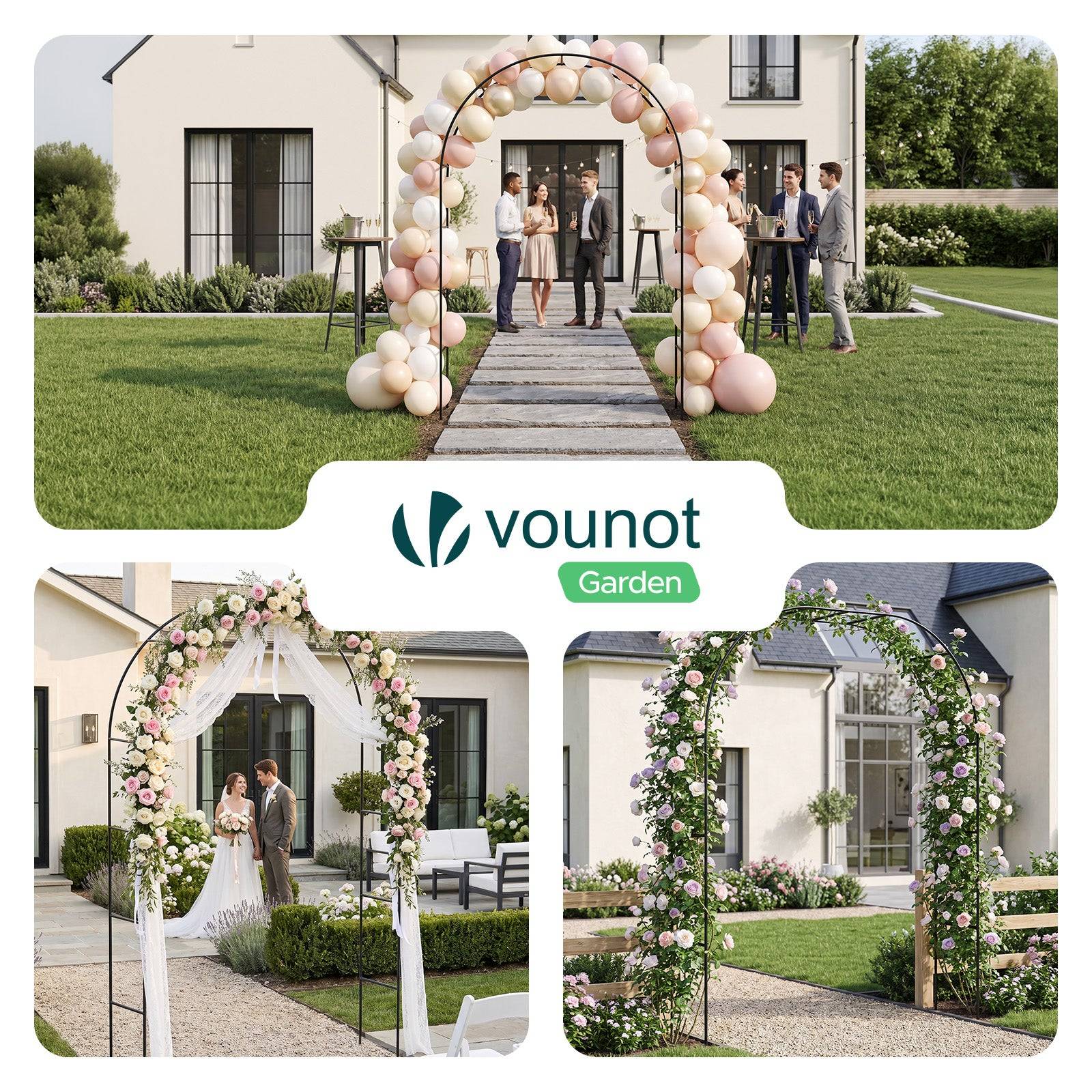 Vounot - Lot de 2 Arches de jardin en métal noir 140x37x240 cm - Support pour plantes grimpantes et rosiers - Structure modulable - VOUNOT® - Image 7