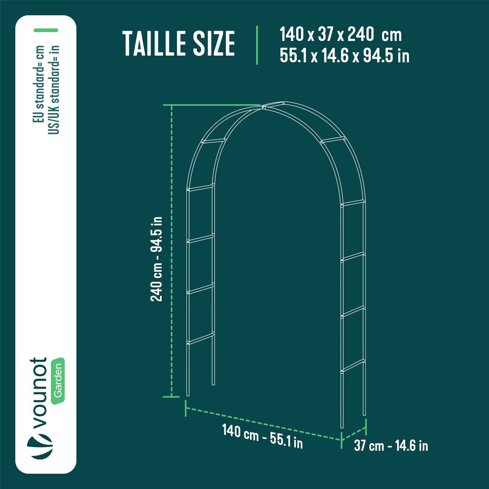 Vounot - Lot de 2 Arches de jardin en métal noir 140x37x240 cm - Support pour plantes grimpantes et rosiers - Structure modulable - VOUNOT® - Image 3