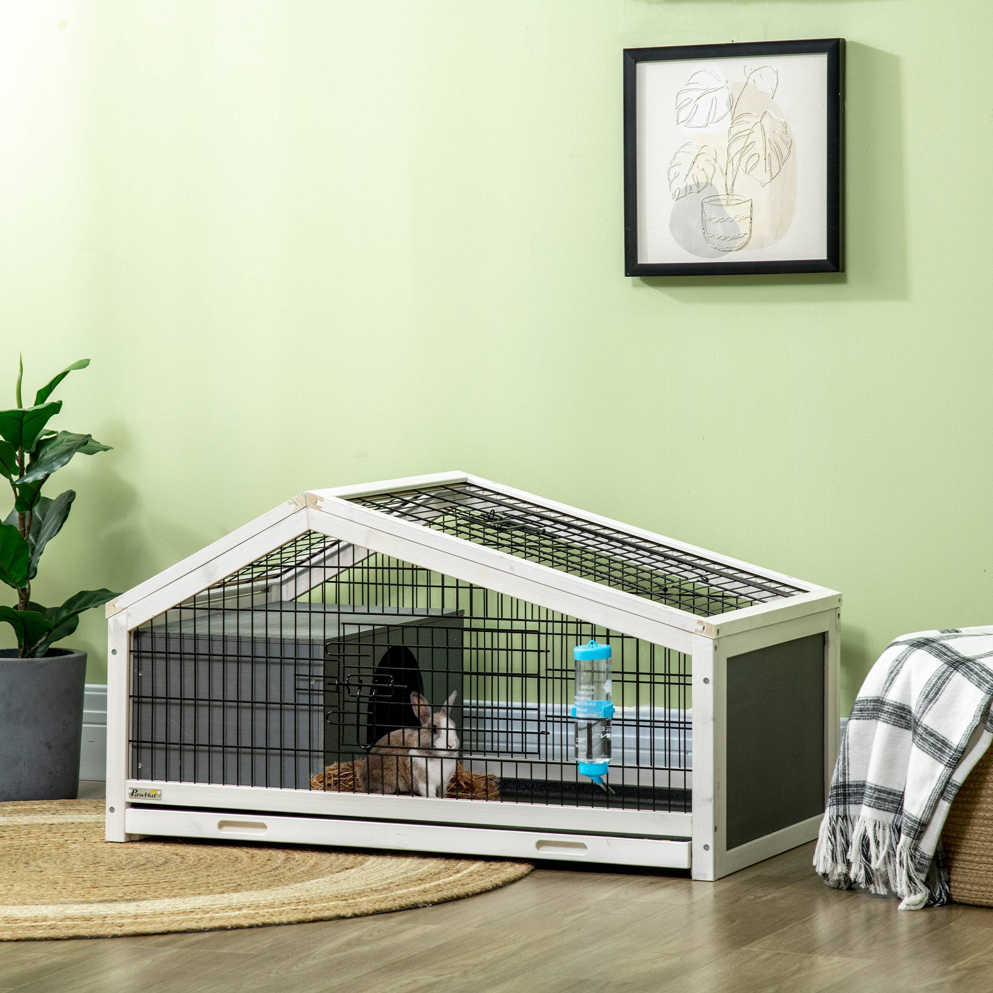 Sans Marque - Clapier bois niche enclos 1 lapin 90x53x50 cm gris foncé - Image 3