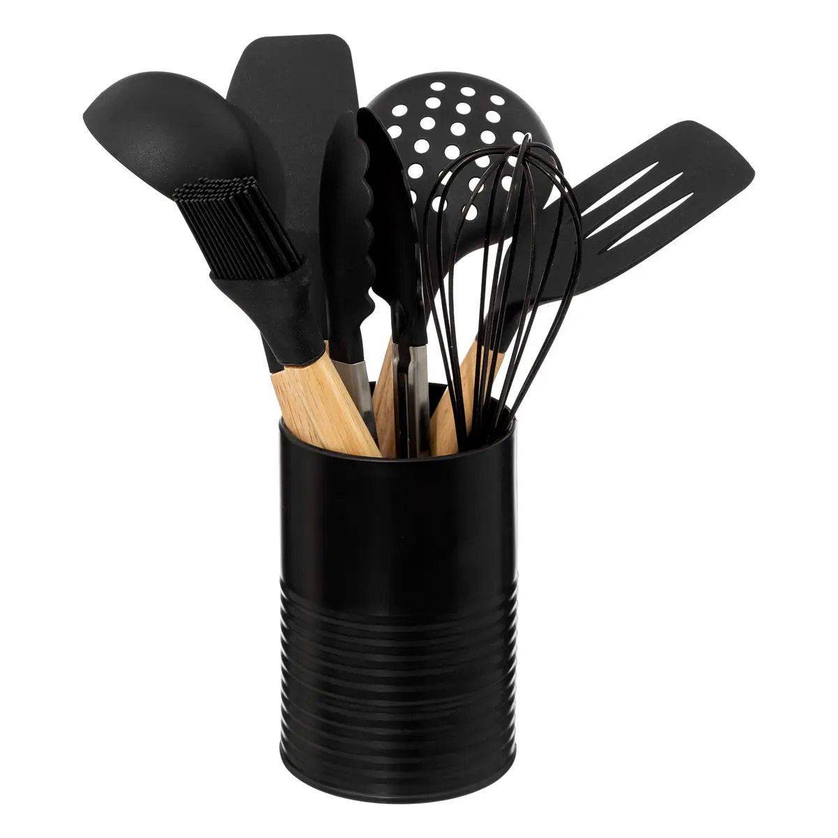 Lot de 7 Ustensiles avec Pot "Acacia" 30cm Noir - Image 1