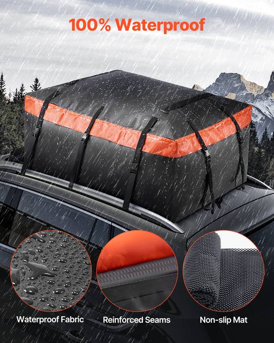 VEVOR Sac de toit voiture 651 L, étanche PVC 840D, serrure, tapis anti-dérapant, 6 crochets. - Image 2