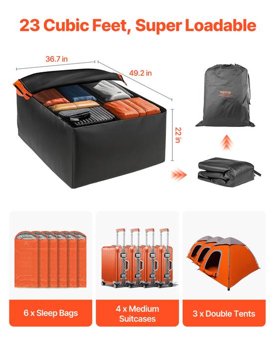VEVOR Sac de toit voiture 651 L, étanche PVC 840D, serrure, tapis anti-dérapant, 6 crochets. - Image 3