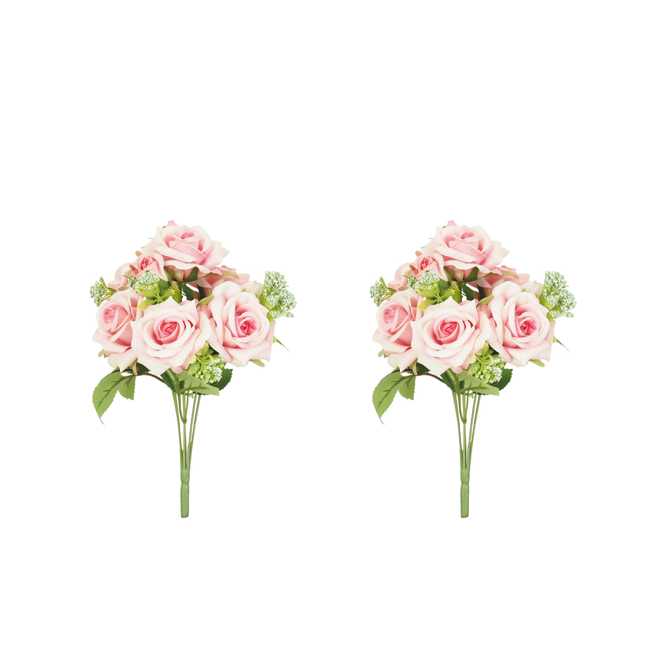 Ligne Deco - Bouquet artificiel de roses 32cm rose lot de 2 - Image 1