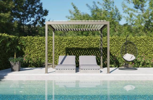 Pergola Bioclimatique Aluminium Autoportante Gris 3x3 Manuelle S ORIAL France - Image 1