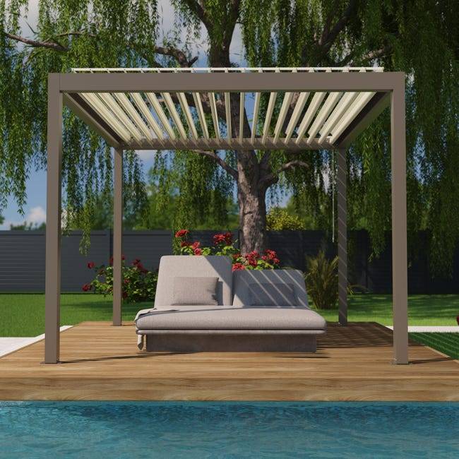 Pergola Bioclimatique Aluminium Autoportante Gris 3x3 Manuelle S ORIAL France - Image 3