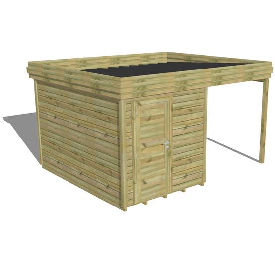 ABRI DE JARDIN bois autoclave 27mm - 4,14x3,44m / 14m2 - Bac acier - Plancher bois - Image 1