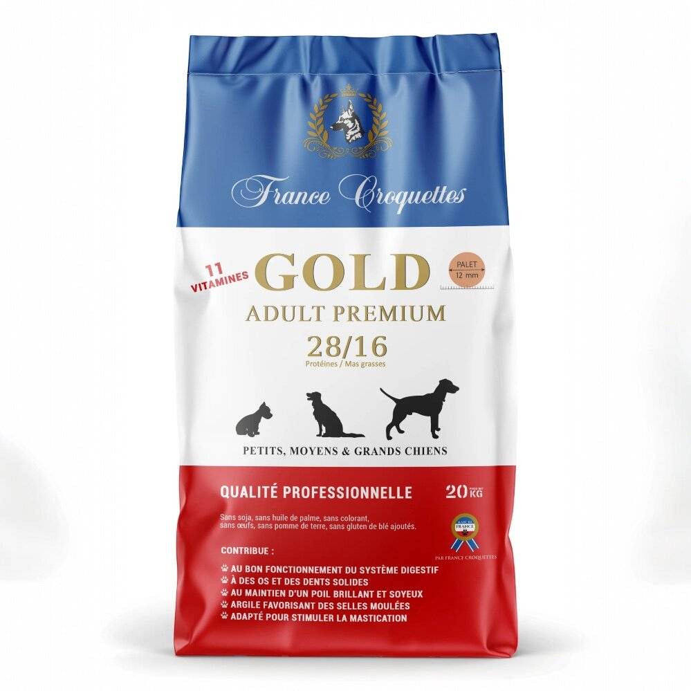 france croquettes pour chien adulte toutes tailles gold adult premium 28/16 – 1,5kg – adulte toutes races/tailles - haute finition
