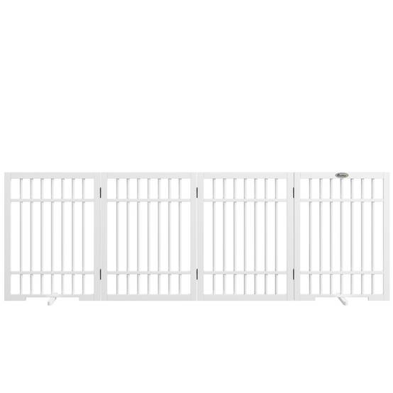 Barrière pour chien, pliable et antidérapante, pieds pivotants, cadre bois, 183x24,5x61 cm, blanc - Image 2