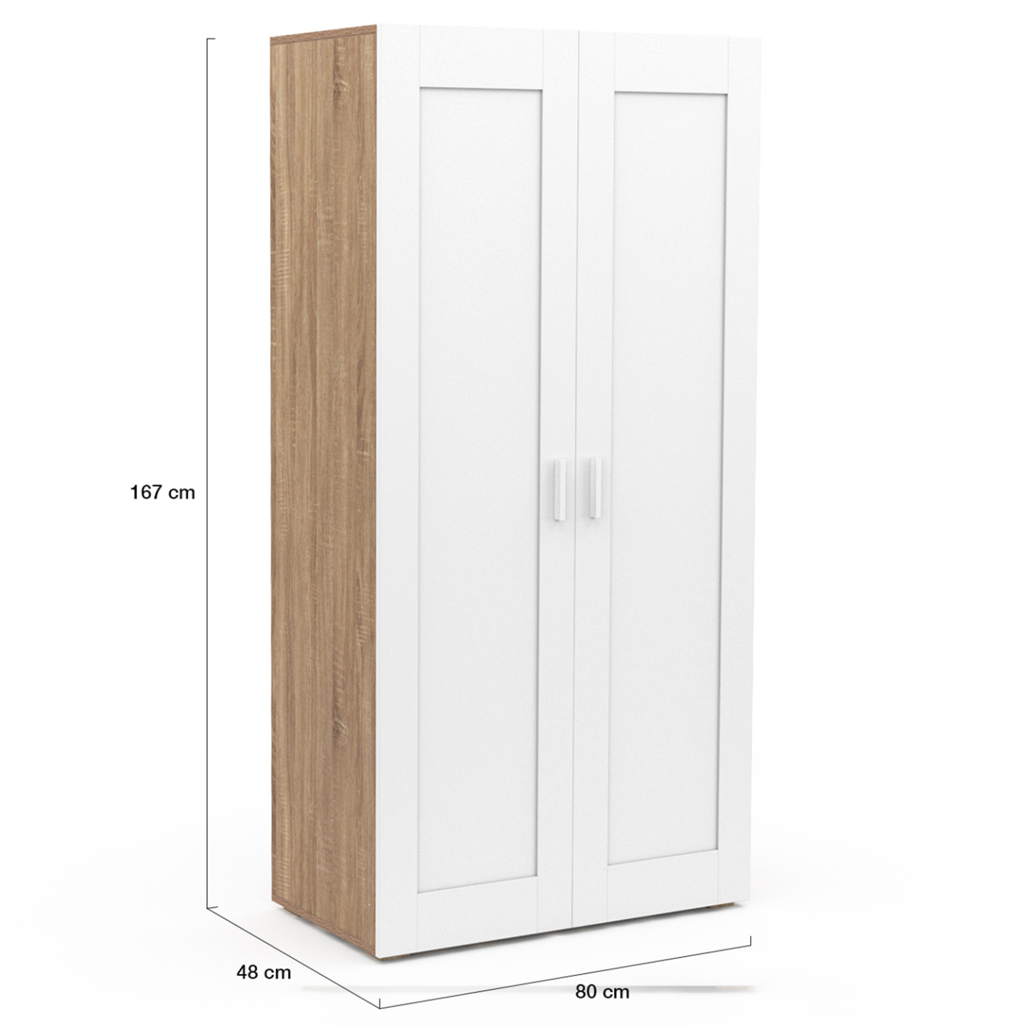 Armoire 2 portes VITO blanc et bois penderie 80 cm avec étagères rangement maxi capacité - Image 5