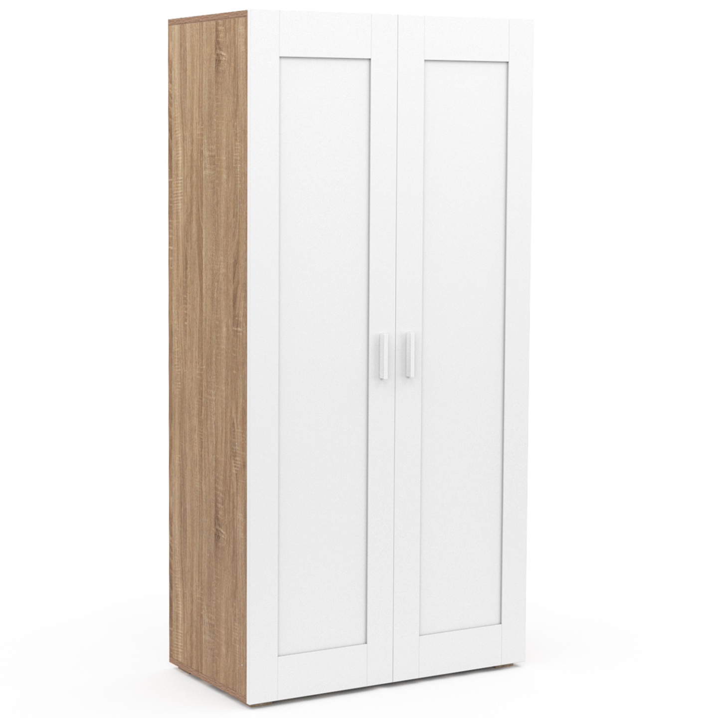 Armoire 2 portes VITO blanc et bois penderie 80 cm avec étagères rangement maxi capacité - Image 2