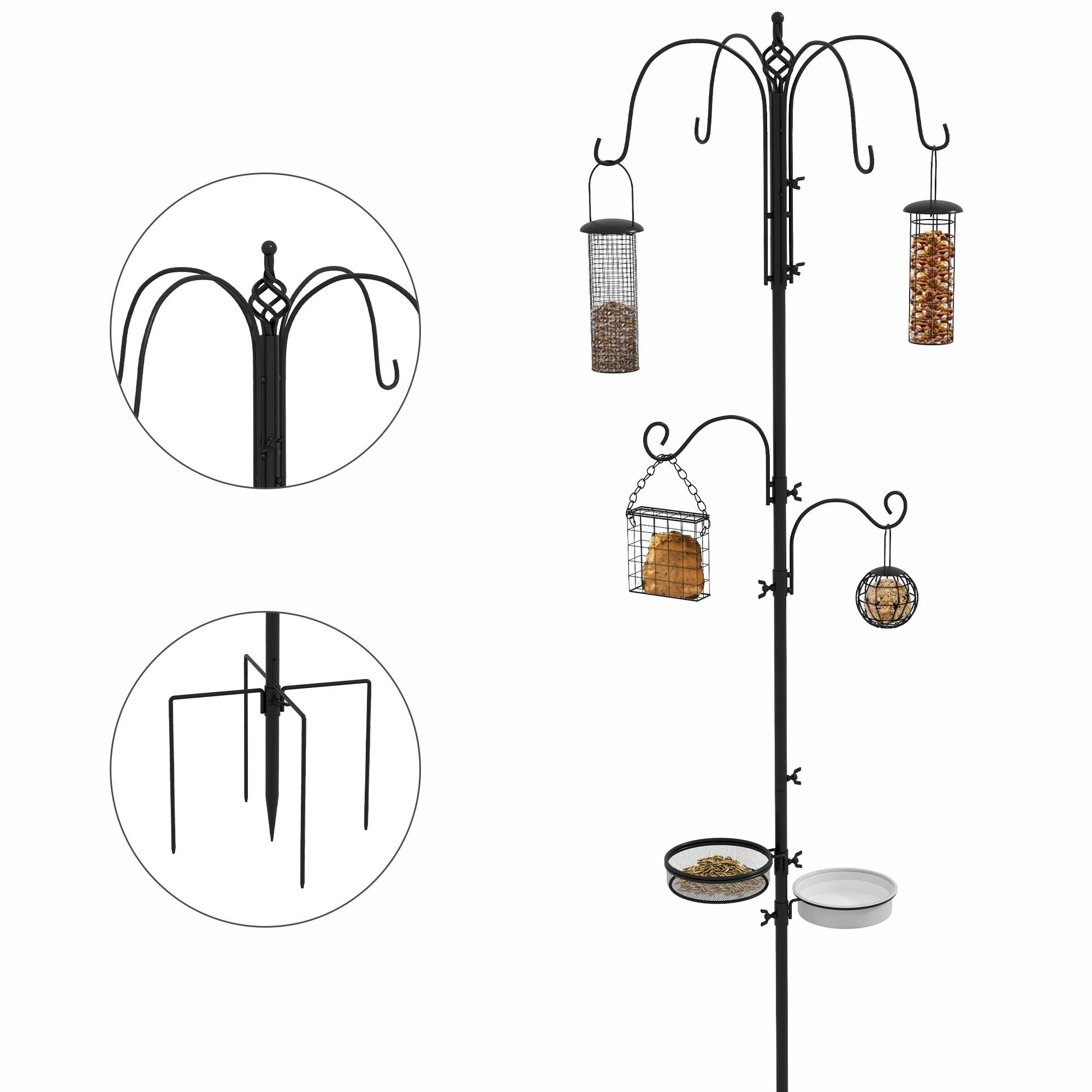ComfortXL - Mangeoire sur pied Acier jardin oiseaux 6 crochets 4 mangeoires Noir 226cm - ComfortXL Outdoor Living