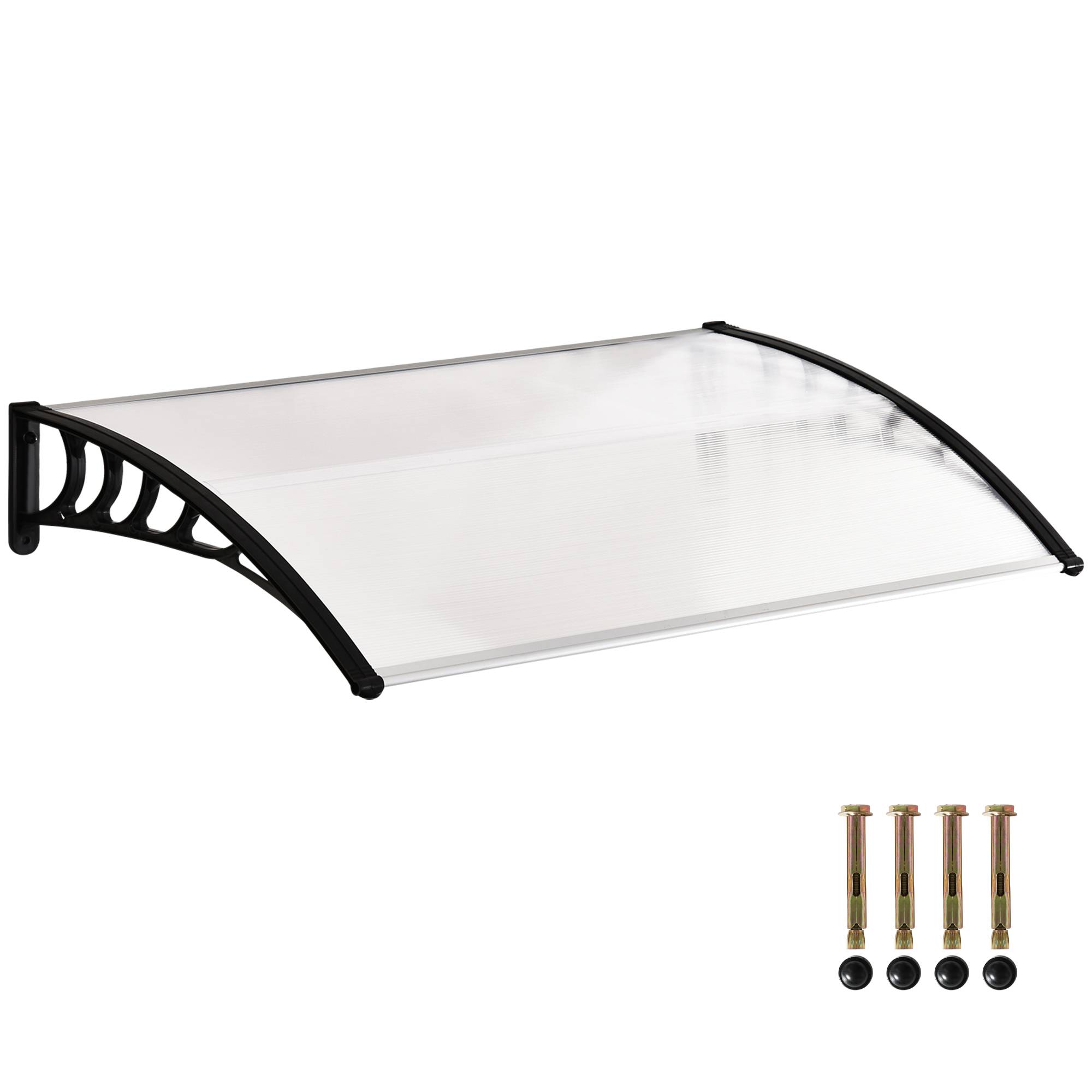 Auvent de porte d'entrée toit marquise en polycarbonate protection contre pluie neige UV 0,9 x 1,5 m, transparente - Image 1