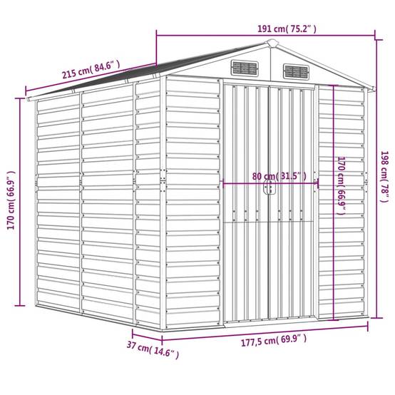 Vidaxl - Abri de jardin gris clair 191 x 215 x 198 cm en acier galvanisé vidaXL 3188243 - Image 3