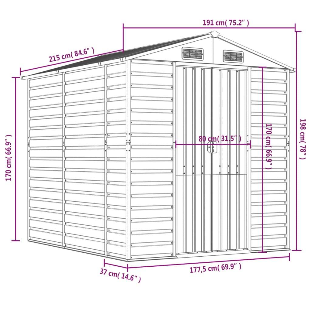 Vidaxl - Abri de jardin gris clair 191 x 215 x 198 cm en acier galvanisé vidaXL 3188243 - Image 3