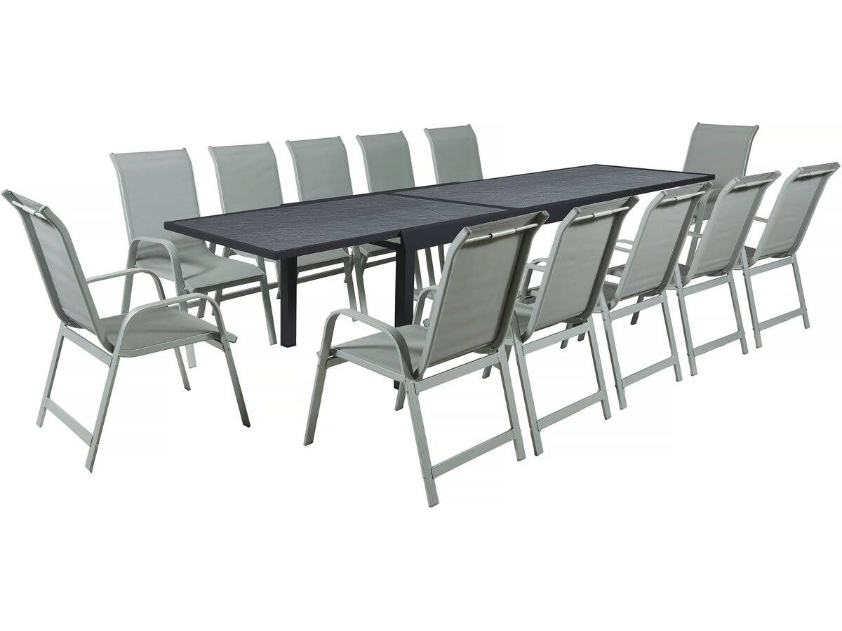 Table Extensible Et Chaises De Jardin En Aluminium "lagos" - 200/320 X 105 X 76 Cm - 12 Chaises - Gris Clair -habitat Et Jardin - Image 1