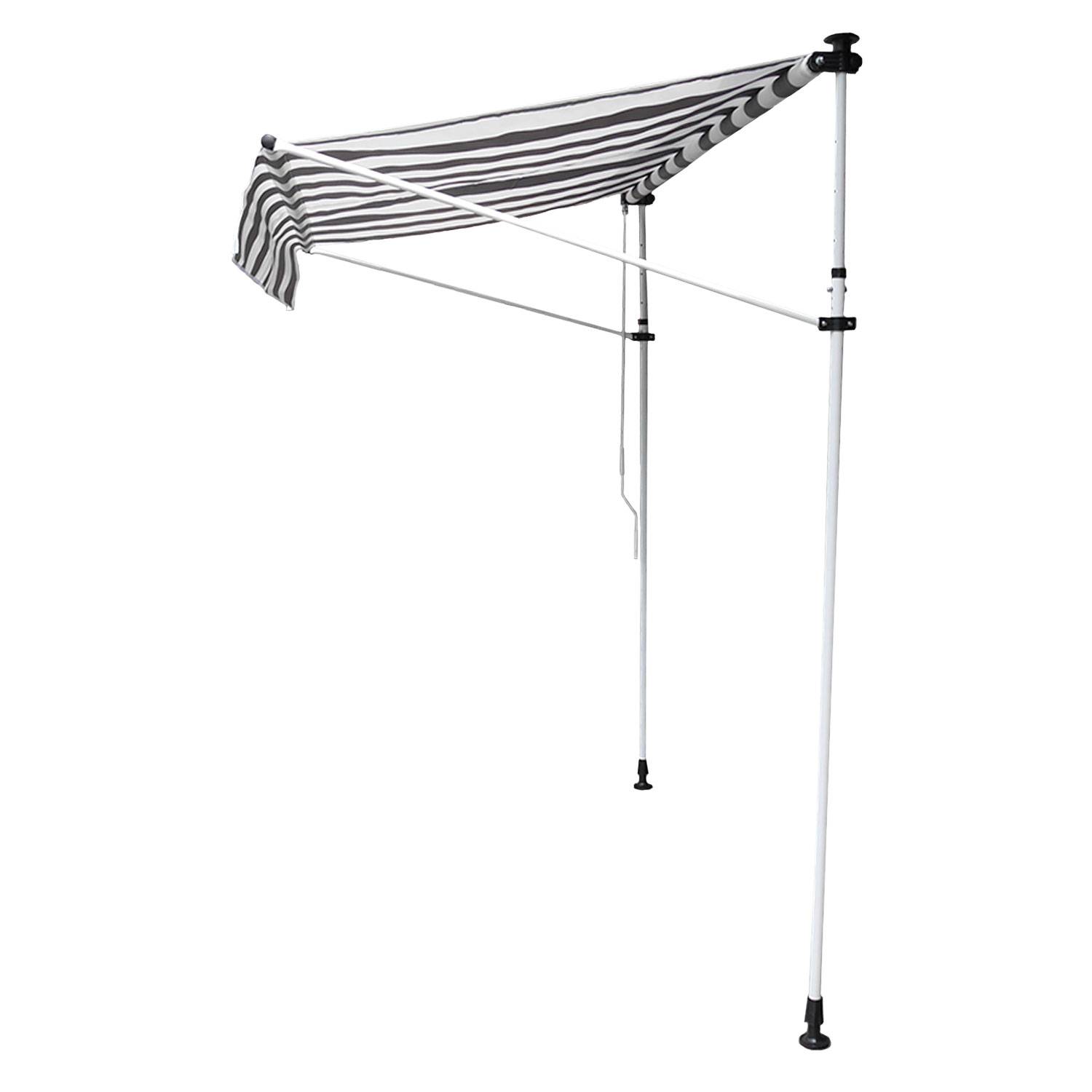Happy Garden - Store banne pour balcon CHENE 3 × 1,2m - Toile rayée blanche/grise et structure blanche - HAPPY GARDEN - Image 7