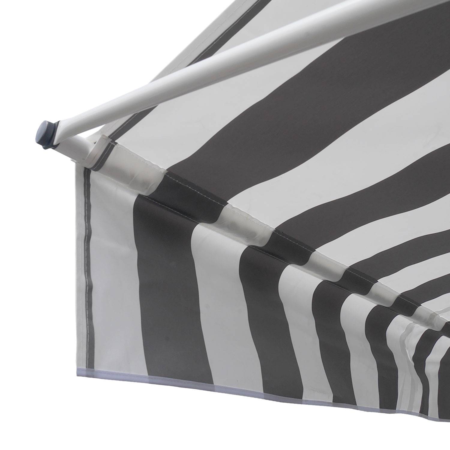 Happy Garden - Store banne pour balcon CHENE 3 × 1,2m - Toile rayée blanche/grise et structure blanche - HAPPY GARDEN - Image 4