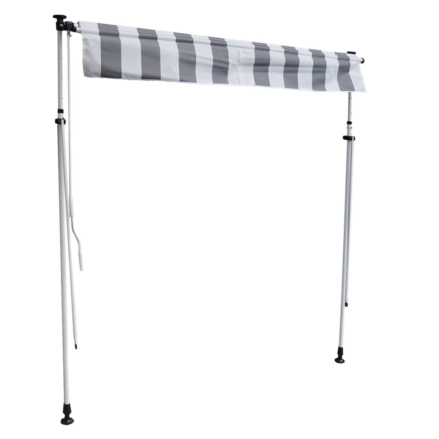 Happy Garden - Store banne pour balcon CHENE 3 × 1,2m - Toile rayée blanche/grise et structure blanche - HAPPY GARDEN - Image 6