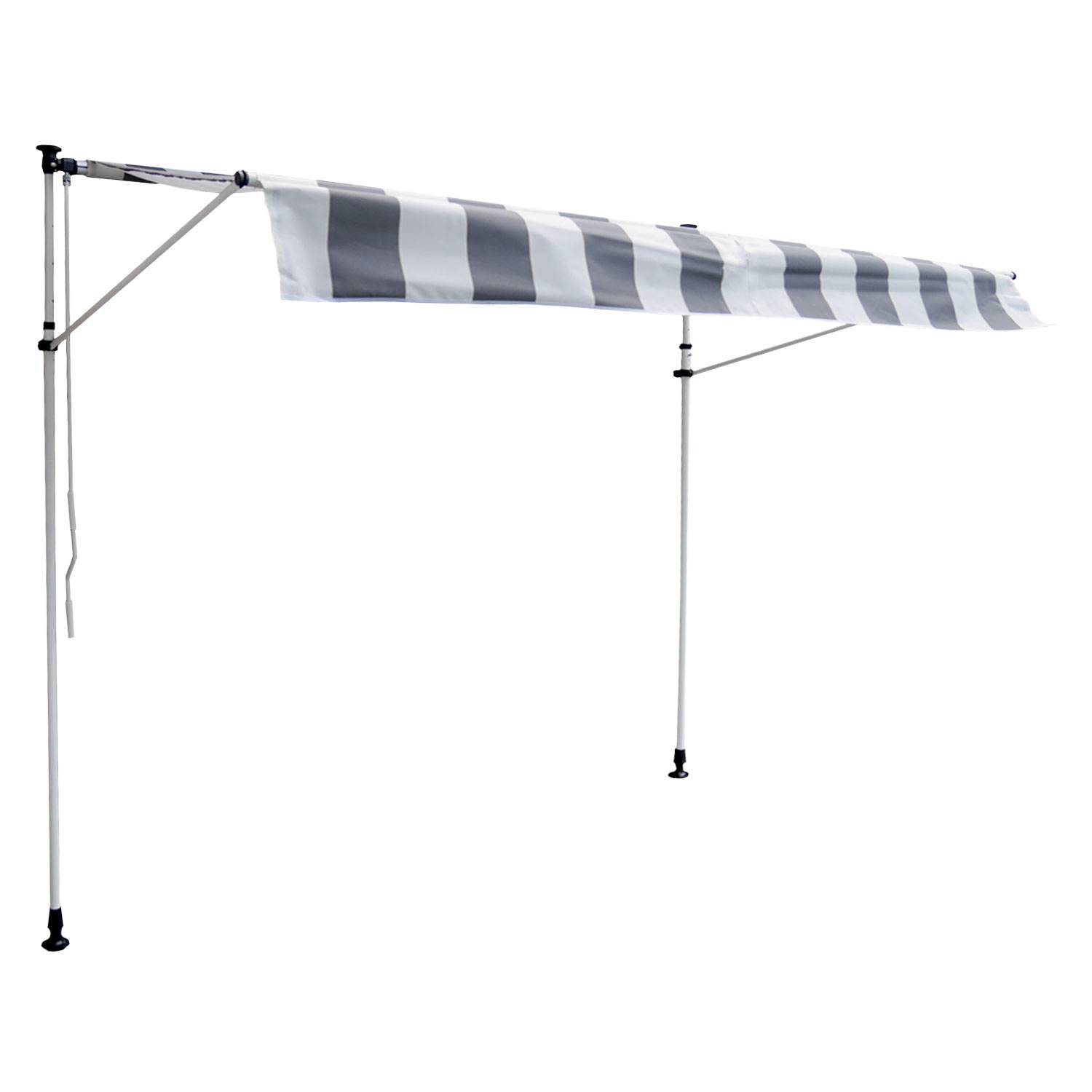 Happy Garden - Store banne pour balcon CHENE 3 × 1,2m - Toile rayée blanche/grise et structure blanche - HAPPY GARDEN - Image 1