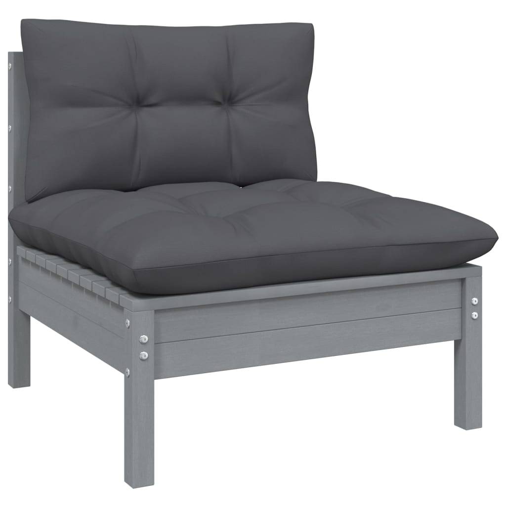 Helloshop26 - Salon de jardin meuble d'extérieur ensemble de mobilier 12 pièces avec coussins gris bois de pin massif - Image 3