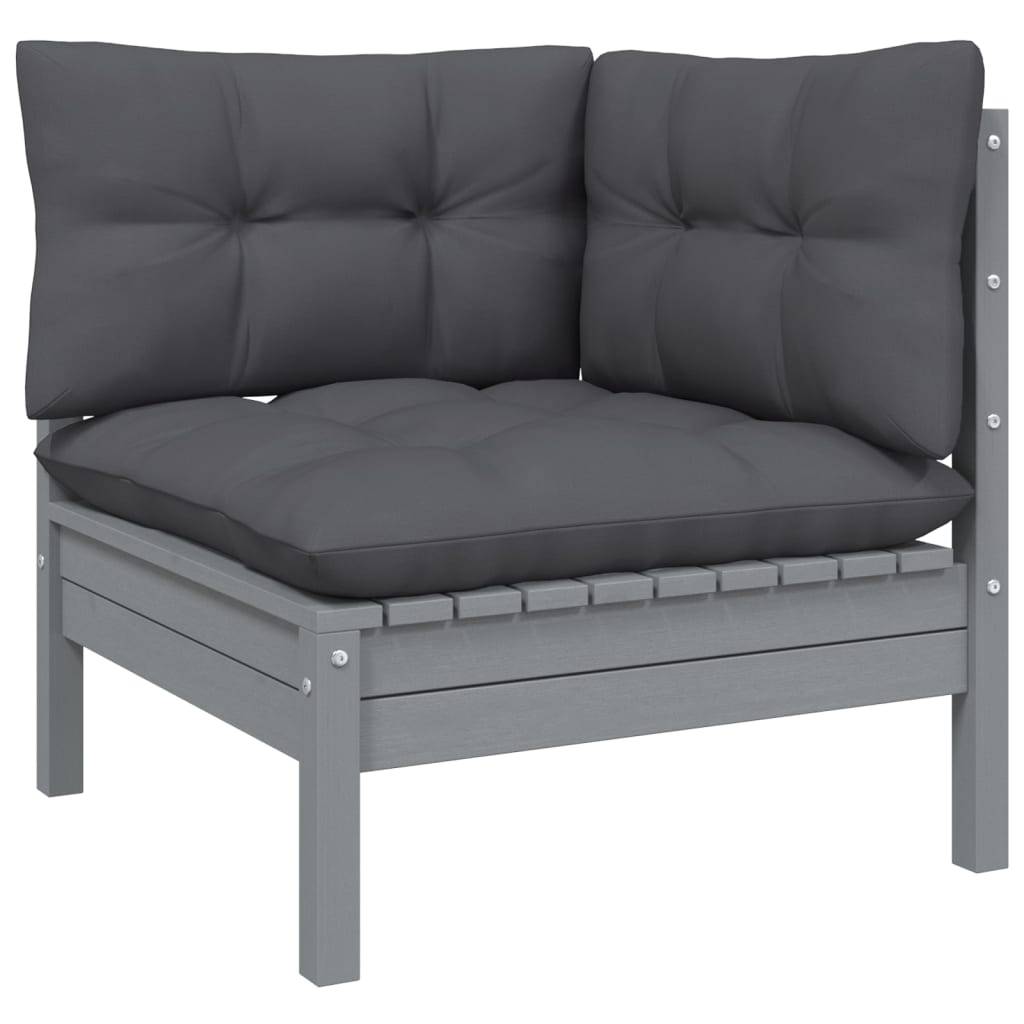 Helloshop26 - Salon de jardin meuble d'extérieur ensemble de mobilier 12 pièces avec coussins gris bois de pin massif - Image 2