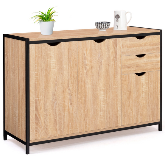Buffet bas 110 cm DETROIT avec placards et tiroirs design industriel - Image 2