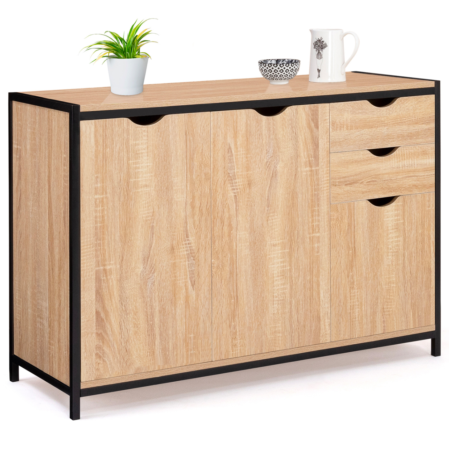 Buffet bas 110 cm DETROIT avec placards et tiroirs design industriel - Image 2