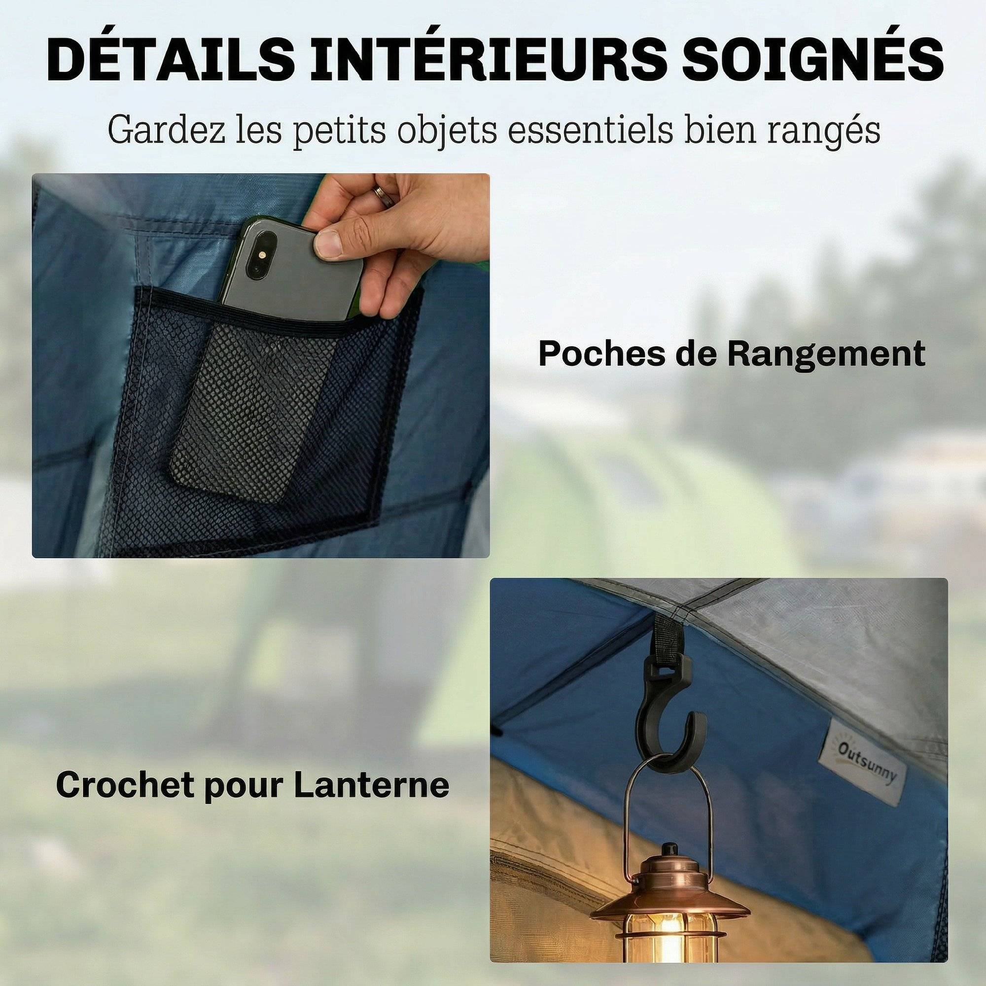 Tente tunnel 4 personnes imperméable 3000 mm double couche avec hauteur 190 cm bleu foncé familiale - Image 10