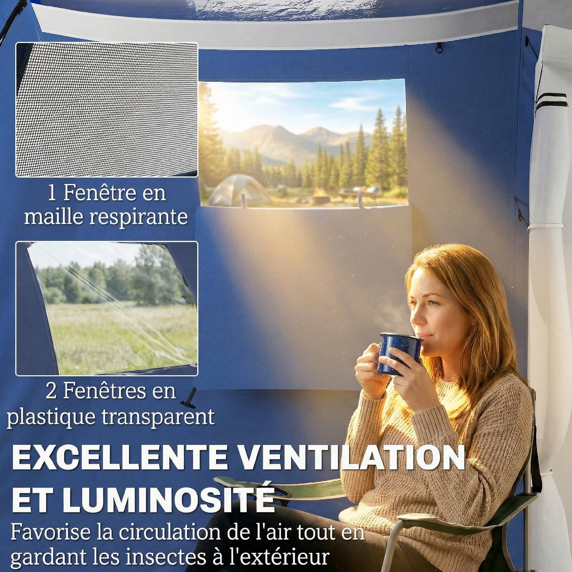 Tente tunnel 4 personnes imperméable 3000 mm double couche avec hauteur 190 cm bleu foncé familiale - Image 9