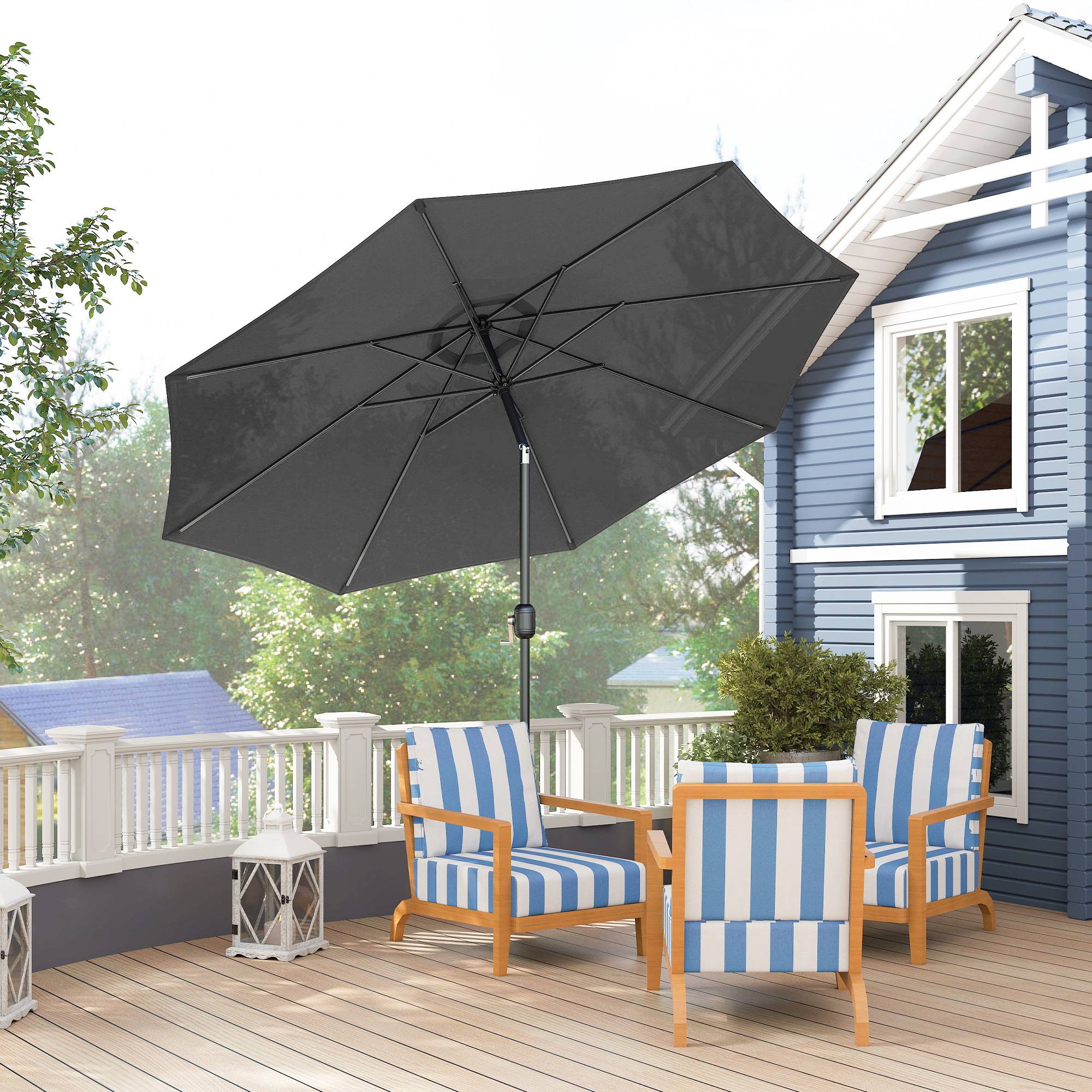 Parasol droit inclinable Métal Jardin terrasse Protection UV Ø2,95m Gris foncé - ComfortXL Outdoor Living - Image 4