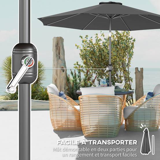 Parasol droit inclinable Métal Jardin terrasse Protection UV Ø2,95m Gris foncé - ComfortXL Outdoor Living - Image 8