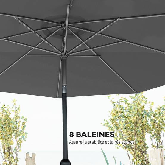 Parasol droit inclinable Métal Jardin terrasse Protection UV Ø2,95m Gris foncé - ComfortXL Outdoor Living - Image 9