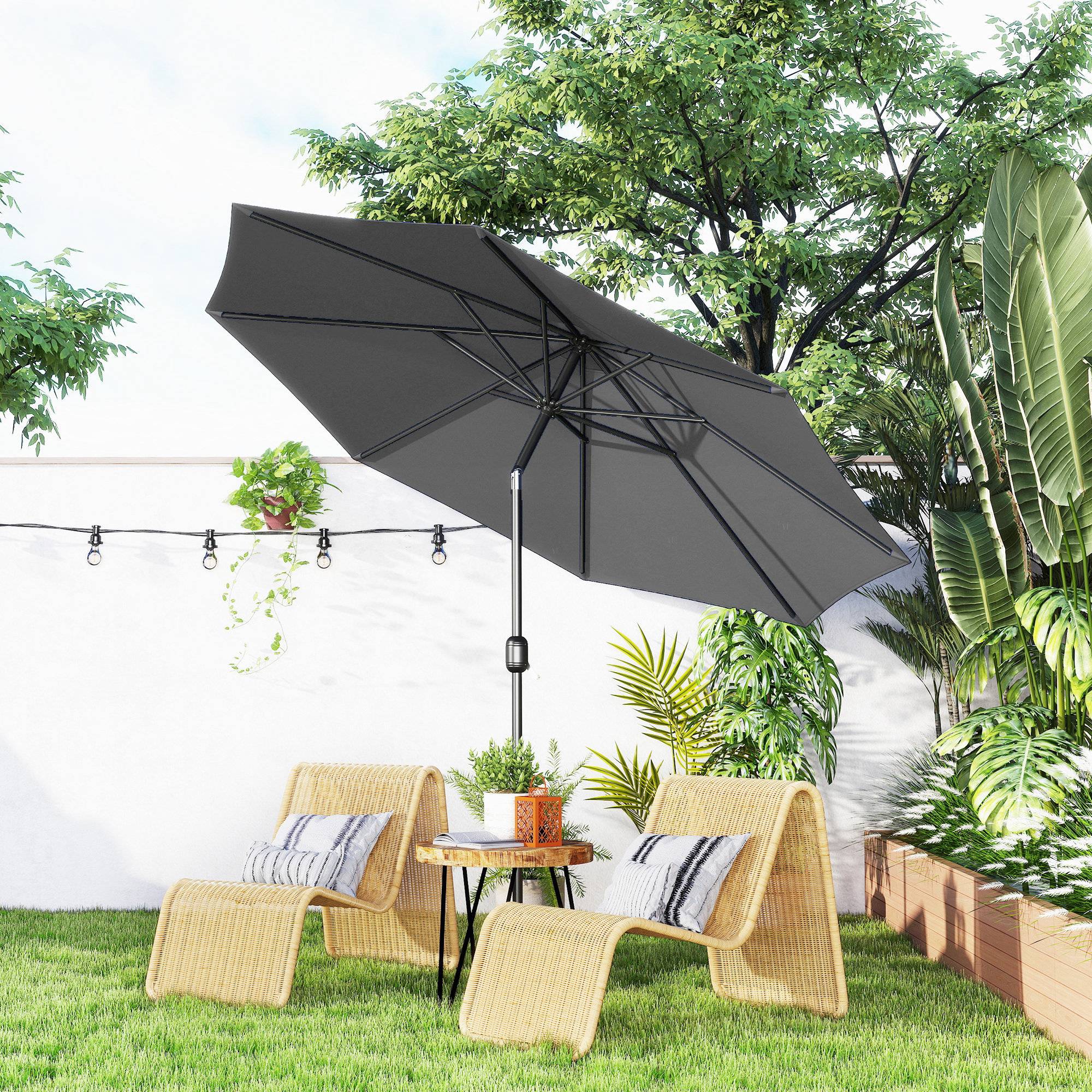 Parasol droit inclinable Métal Jardin terrasse Protection UV Ø2,95m Gris foncé - ComfortXL Outdoor Living - Image 3