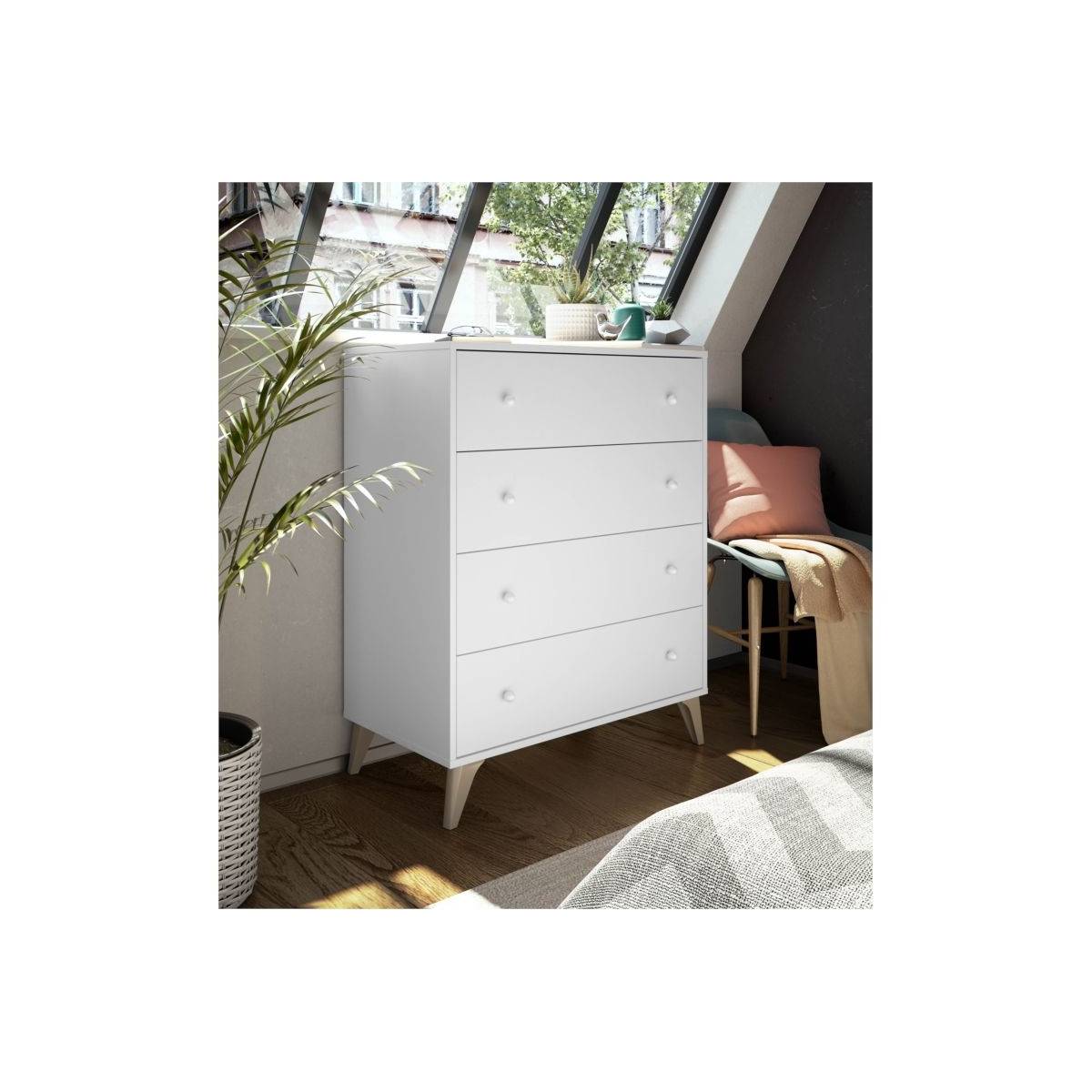 Commode 4 Tiroirs "Dinave" 95cm Blanc - Image 4