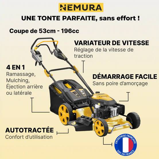 Nemura - Tondeuse thermique autotractée 196cm3 Nemura - Coupe 53cm - Avec Variateur de Vitesse - Image 2