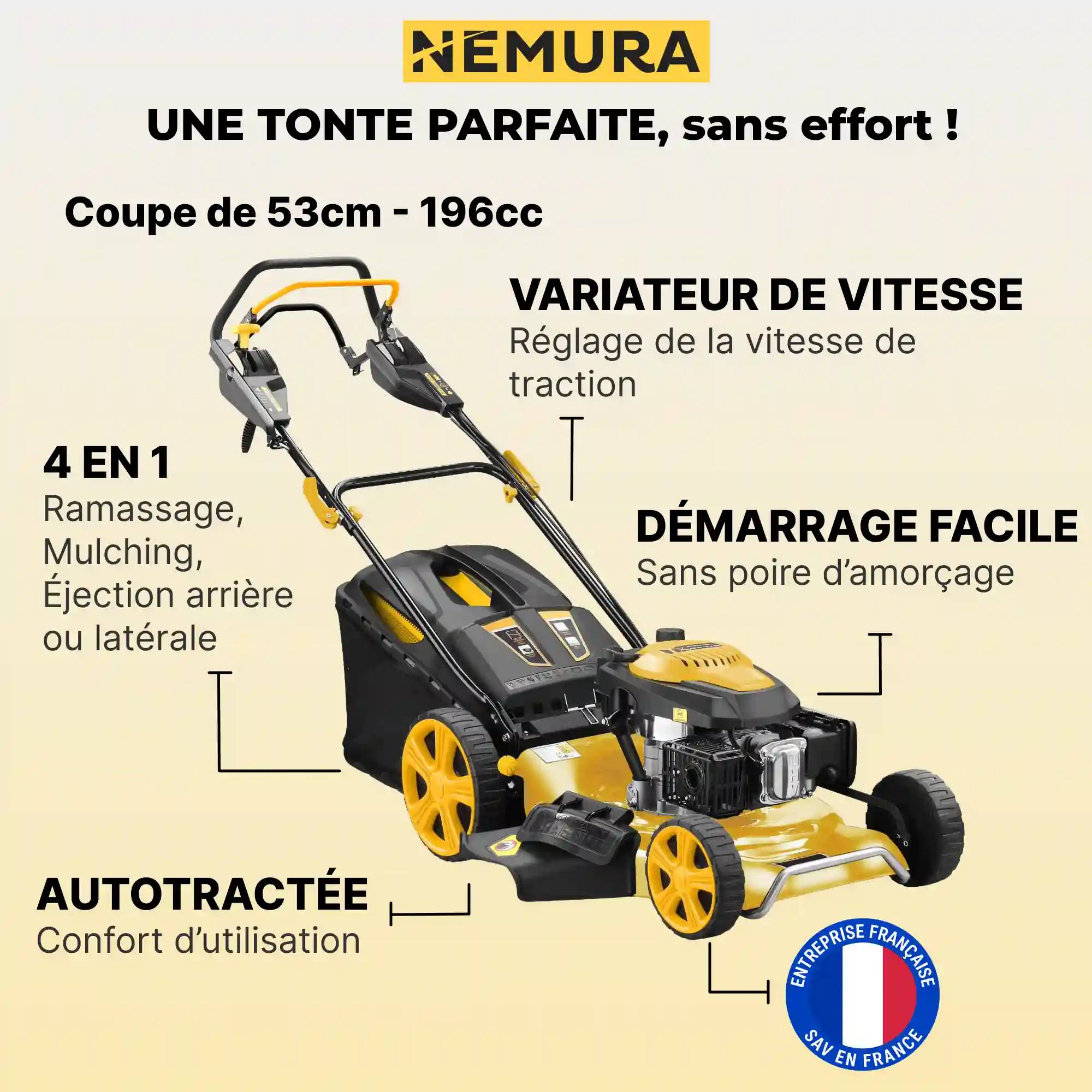 Nemura - Tondeuse thermique autotractée 196cm3 Nemura - Coupe 53cm - Avec Variateur de Vitesse - Image 2