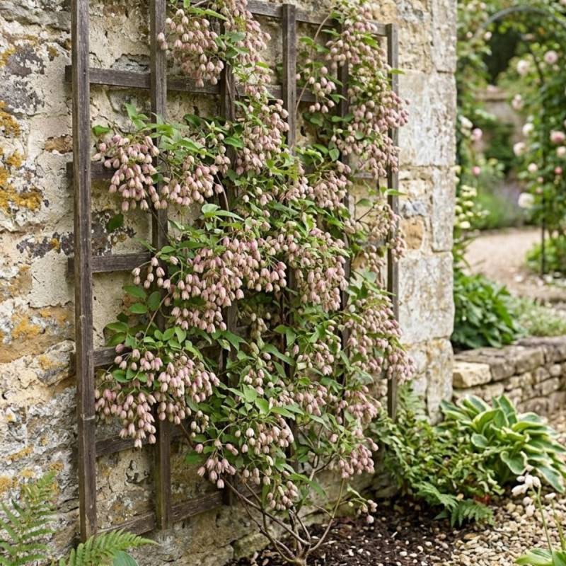 Holboellia traversii à fleurs Rose - feuillage Persistant - Pot de 3L - Echelle bambou 60/120 cm-  hauteur à maturité De 3,00 m à 5,00 m - Image 2