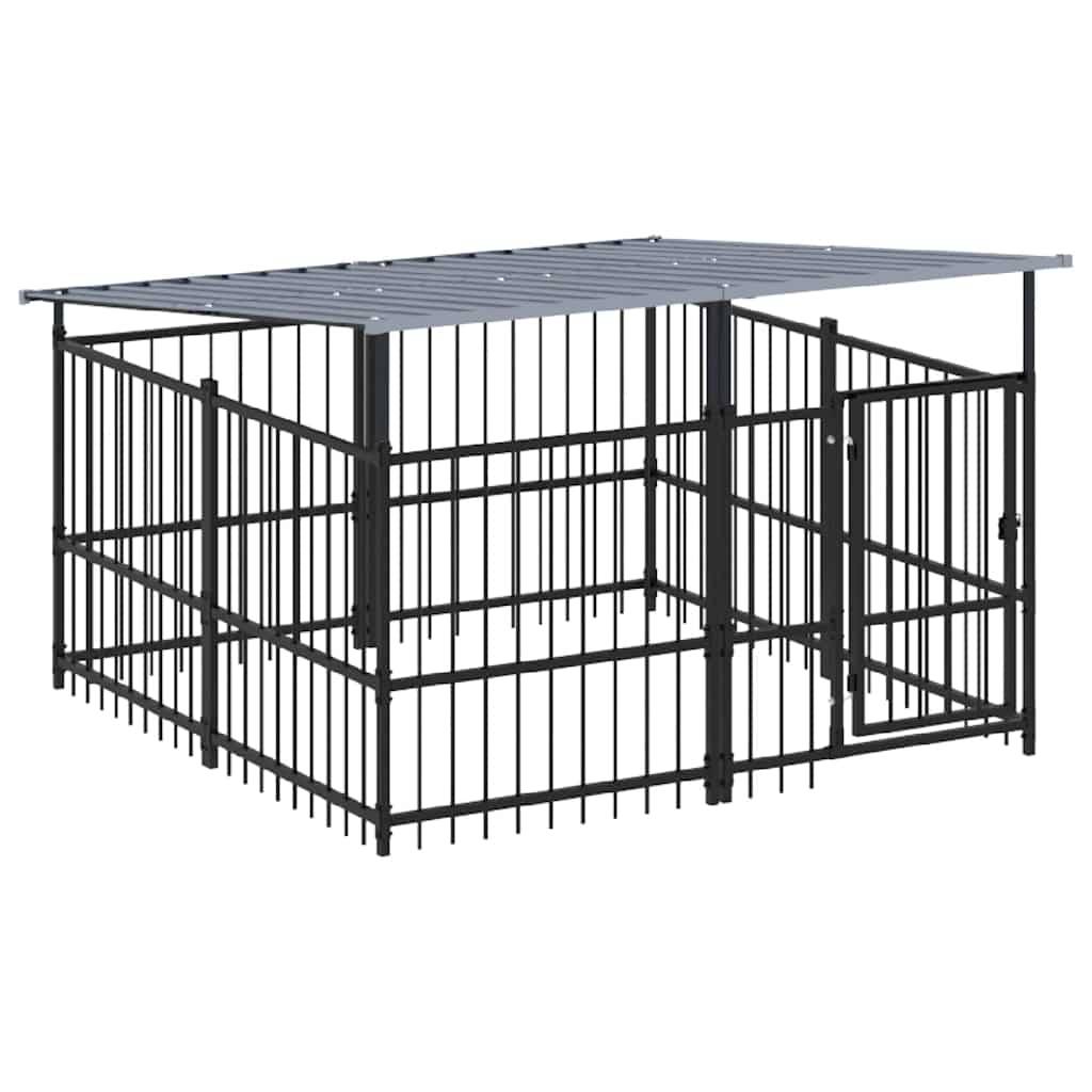 Vidaxl - Chenil d'extérieur avec toit pour chiens Acier 3,75 m² vidaXL 3124607 - Image 2