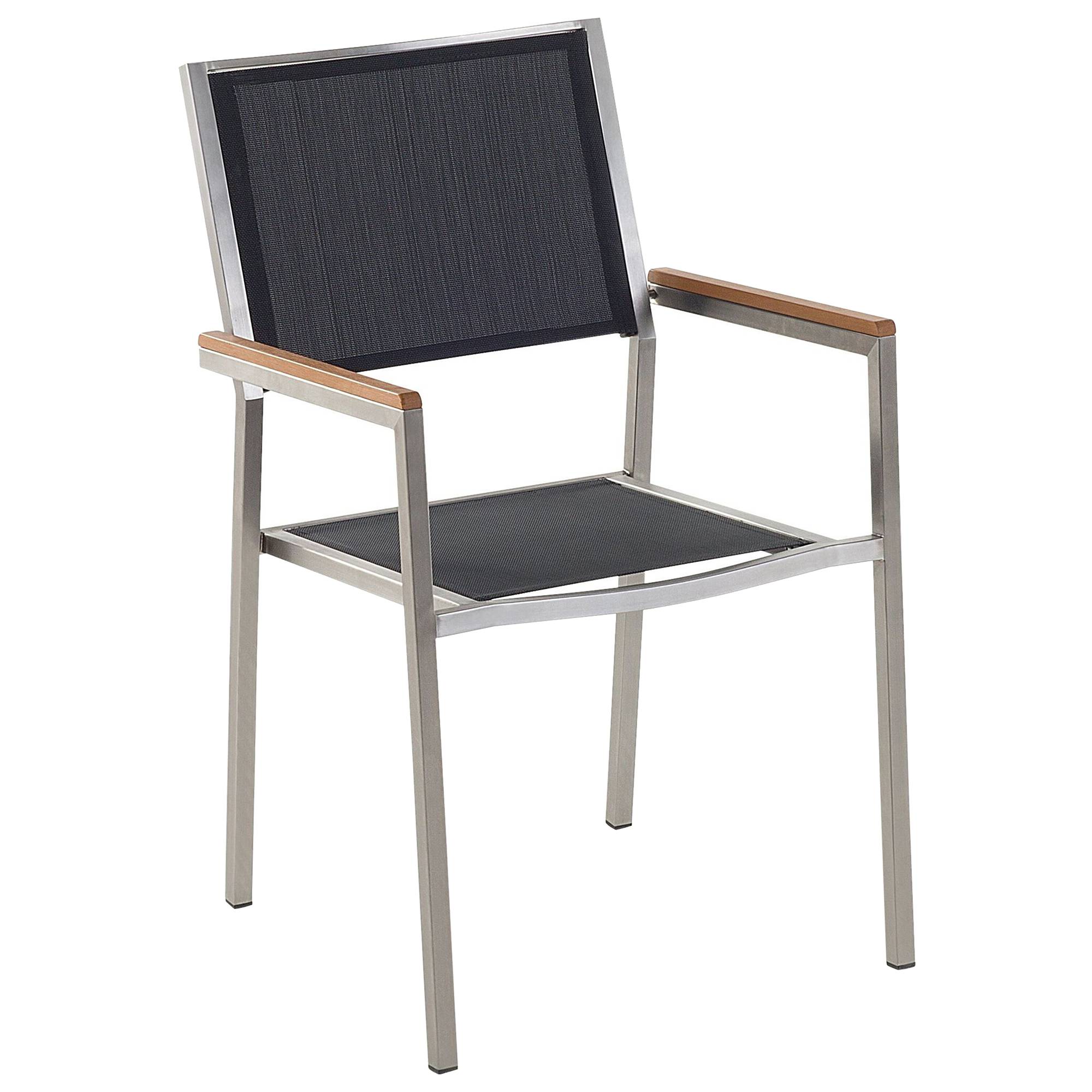Beliani - Salon de Jardin composé d'une Table 180 x 90 cm et de 6 Chaises en Acier Inox, Textile Noir et Verre Effet Brisé au Design Moderne - Image 4