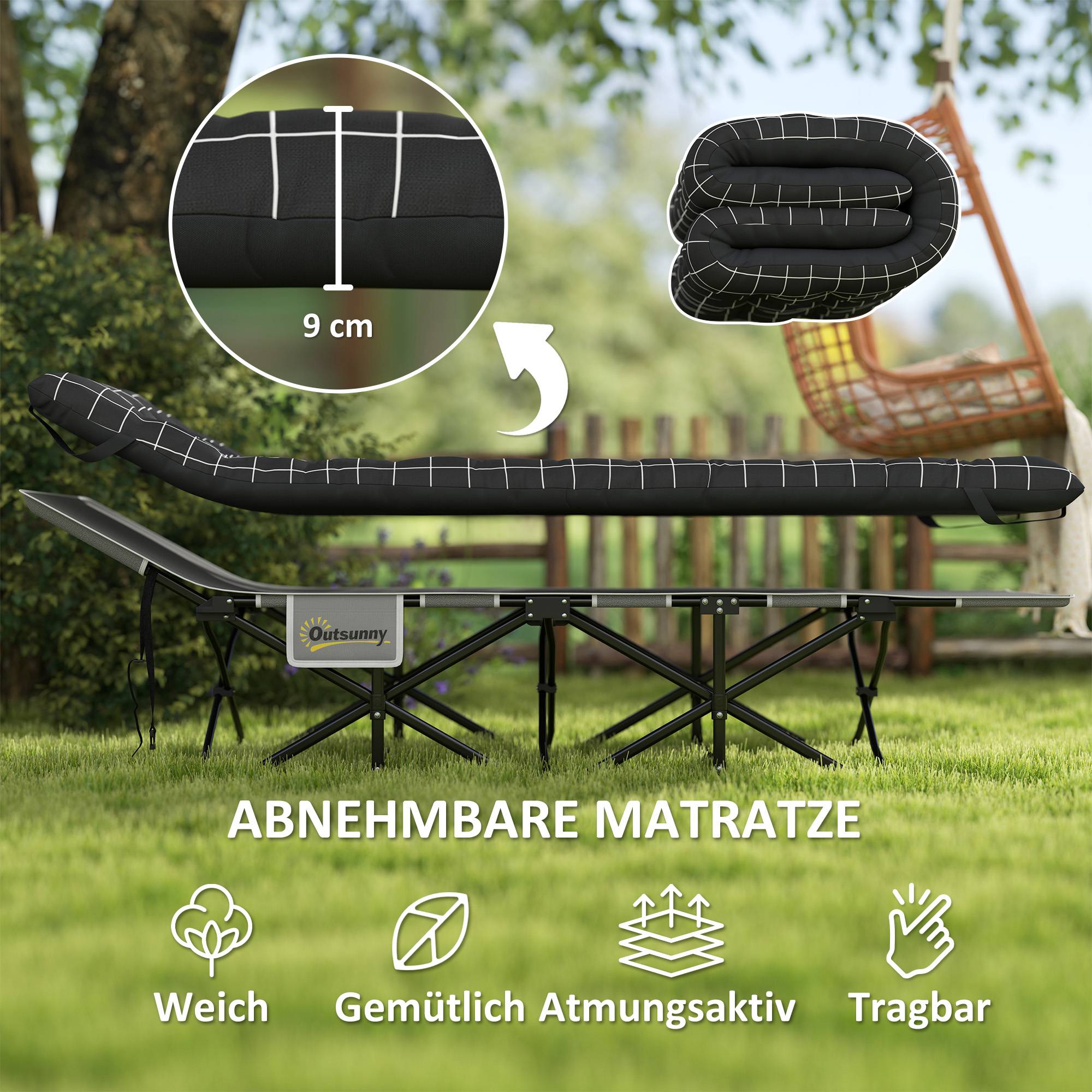 Sans Marque - Lit camping pliable, avec matelas, ergonomique, cadre métal, noir - Image 6