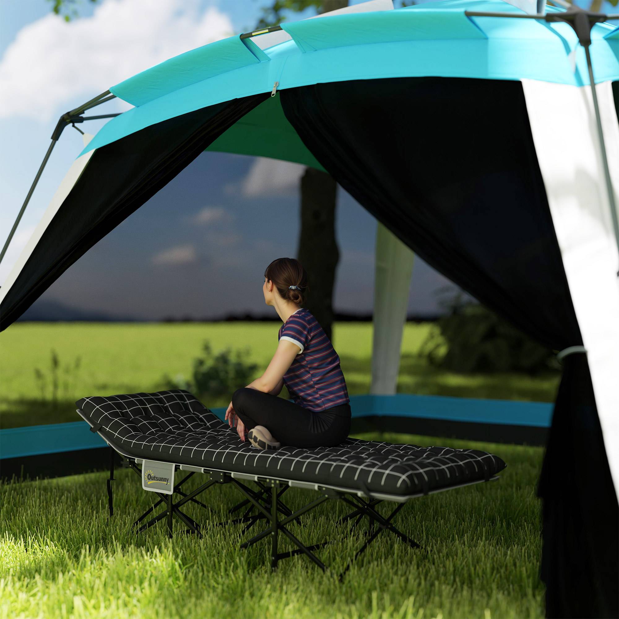 Sans Marque - Lit camping pliable, avec matelas, ergonomique, cadre métal, noir - Image 4