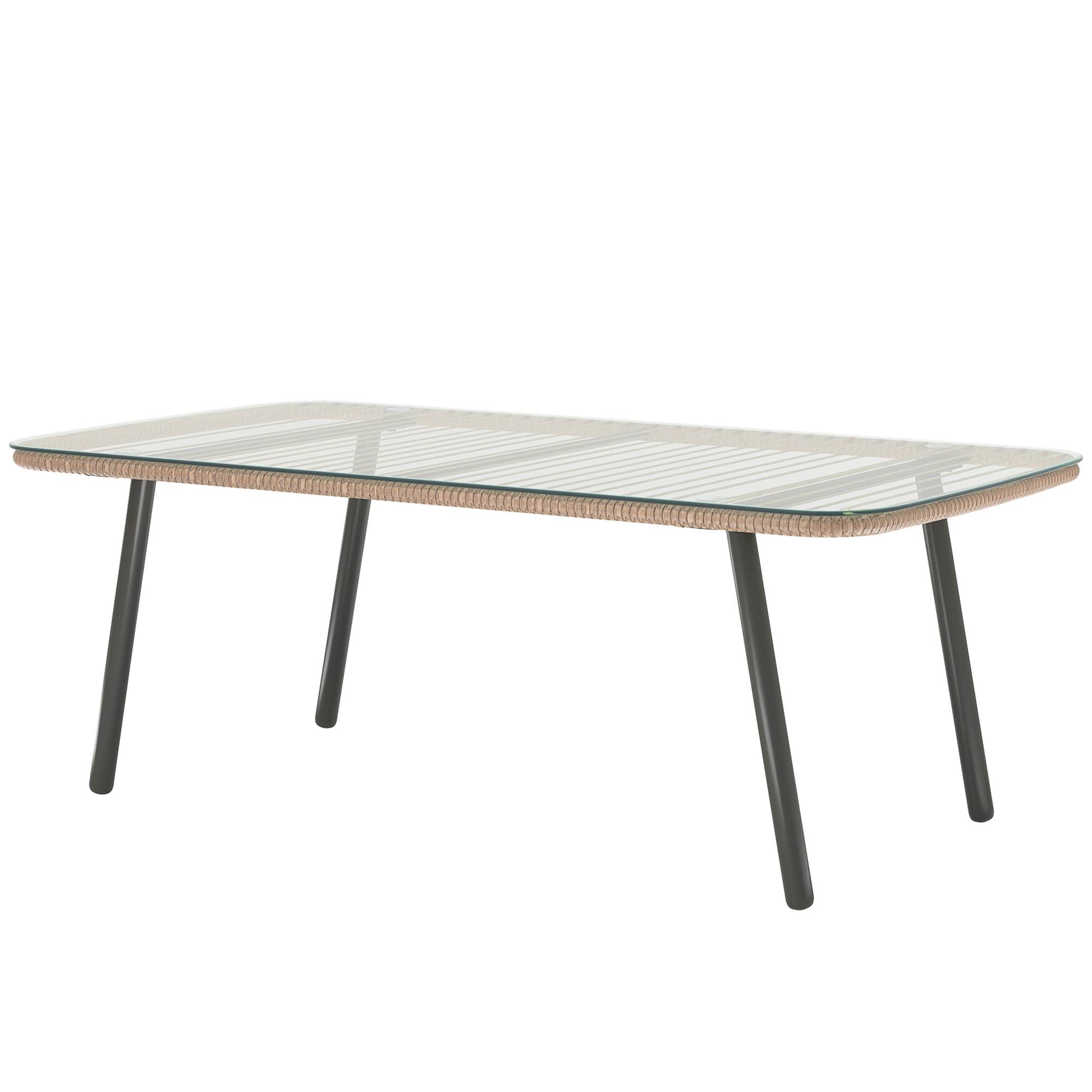 Table basse de jardin avec plateau verre trempé 5 mm, table d'appoint pour extérieur, cadre en acier, effet bois naturel - Image 2