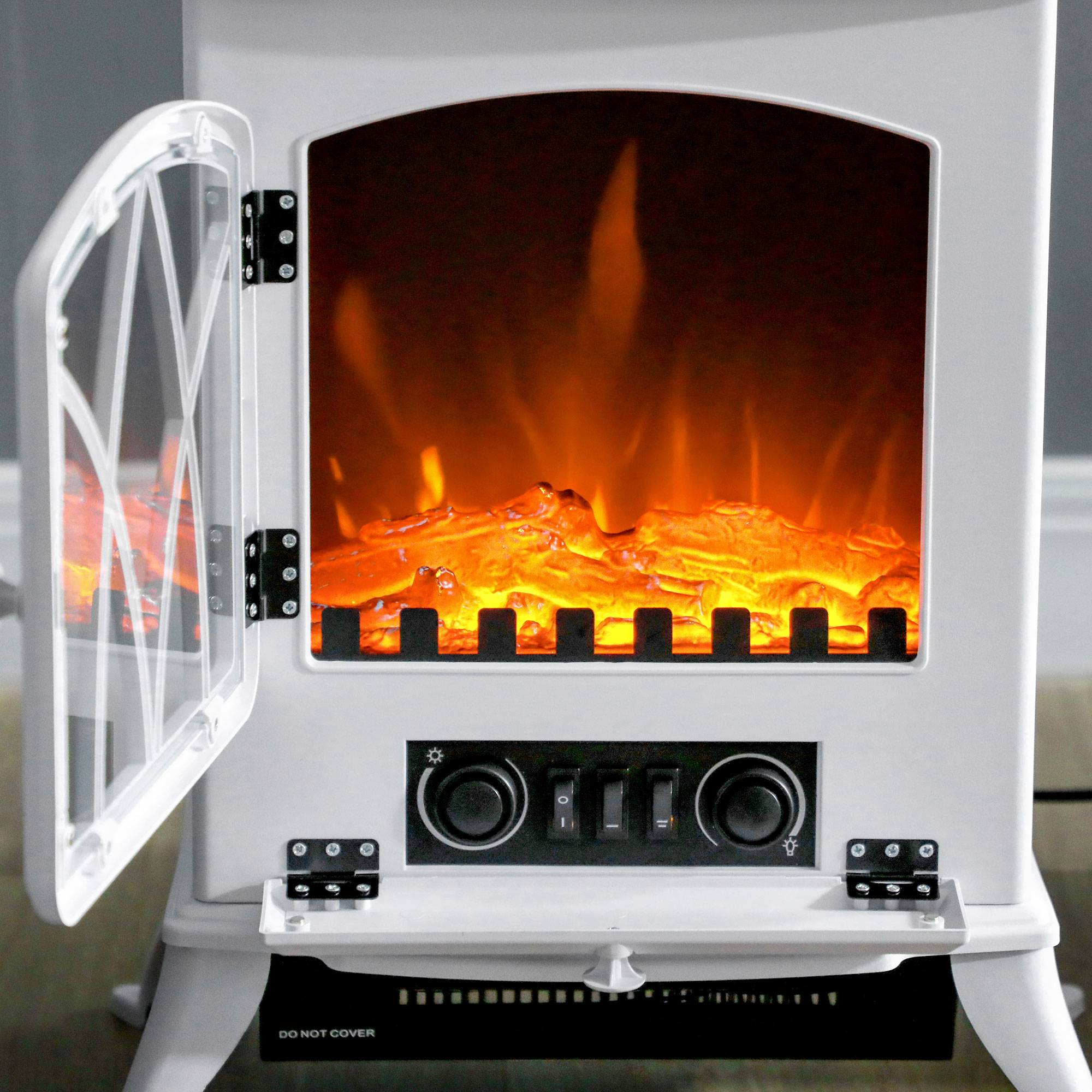 Cheminée électrique 1000W/2000W effet flamme et protection anti-surchauffe 15-30 m² 45x28,5x54 cm blanc - Image 10