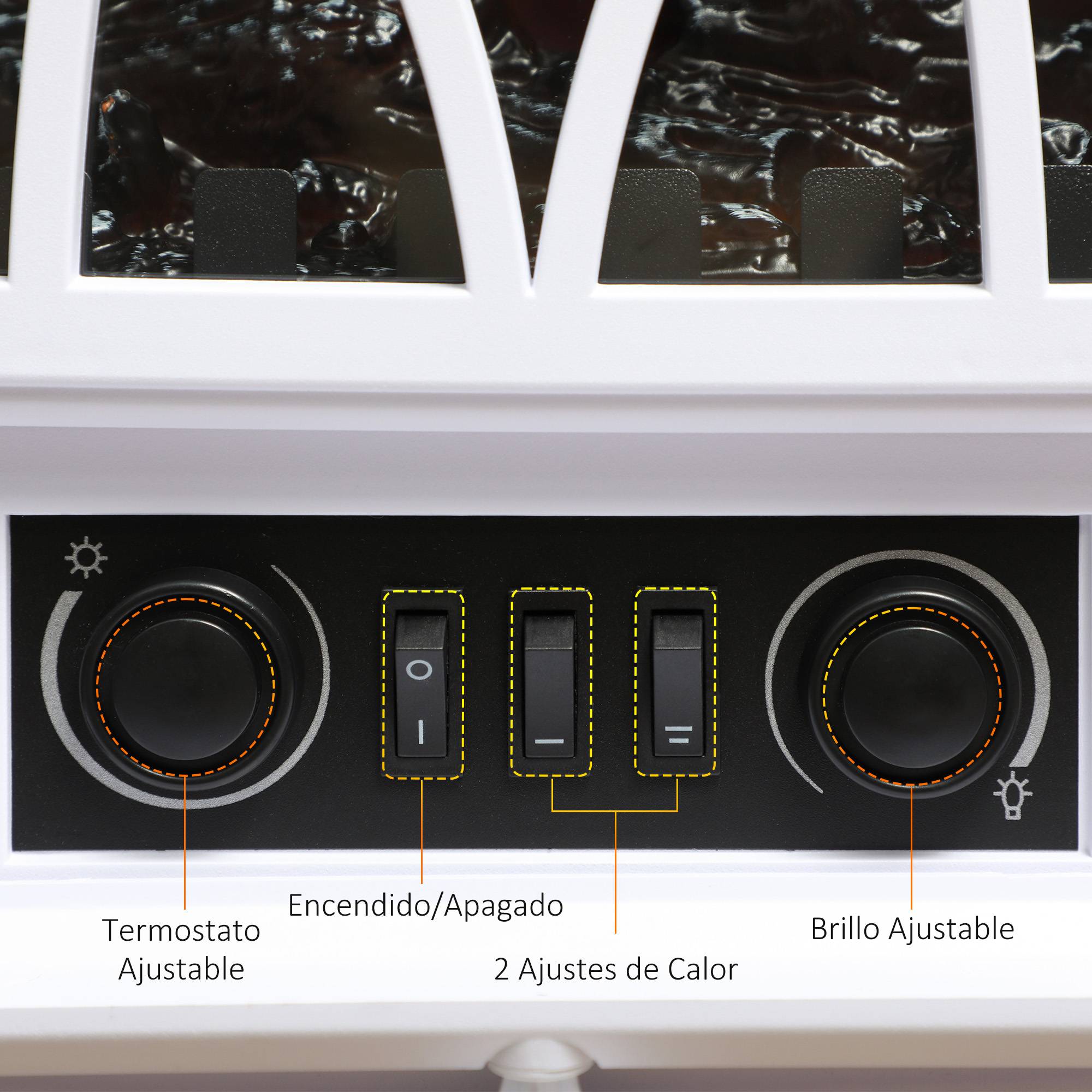 Cheminée électrique 1000W/2000W effet flamme et protection anti-surchauffe 15-30 m² 45x28,5x54 cm blanc - Image 8
